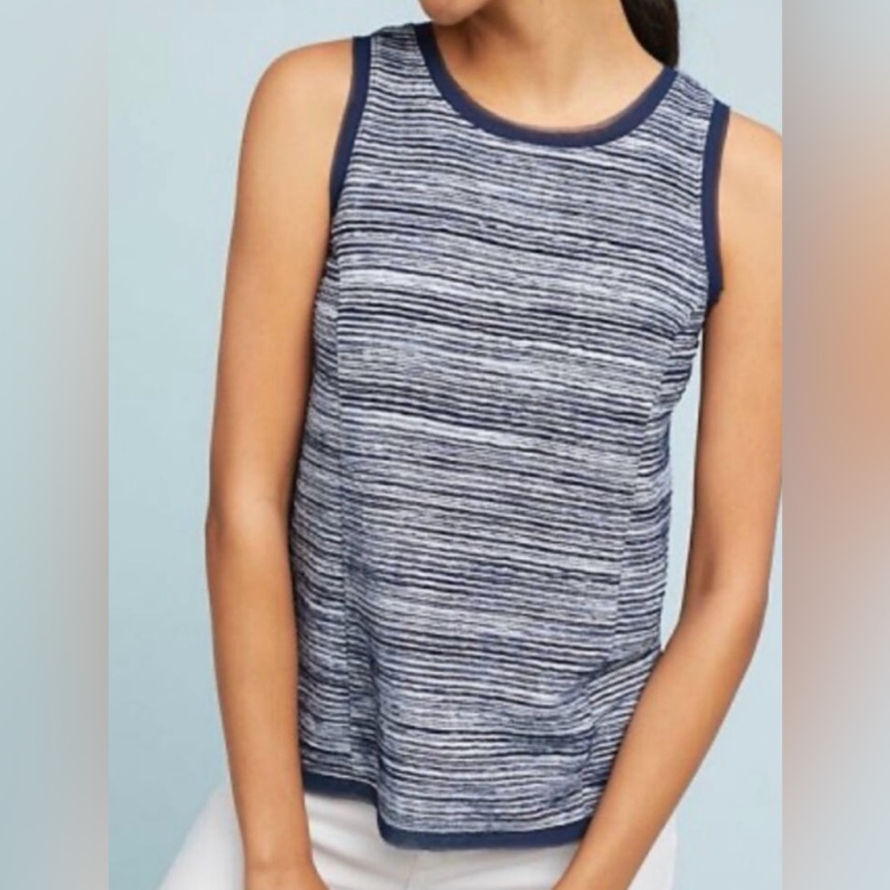 VANESSA VIRGINIA ANTHROPOLOGIE Striped Sleeveless Top Blue White Zip Size Medium